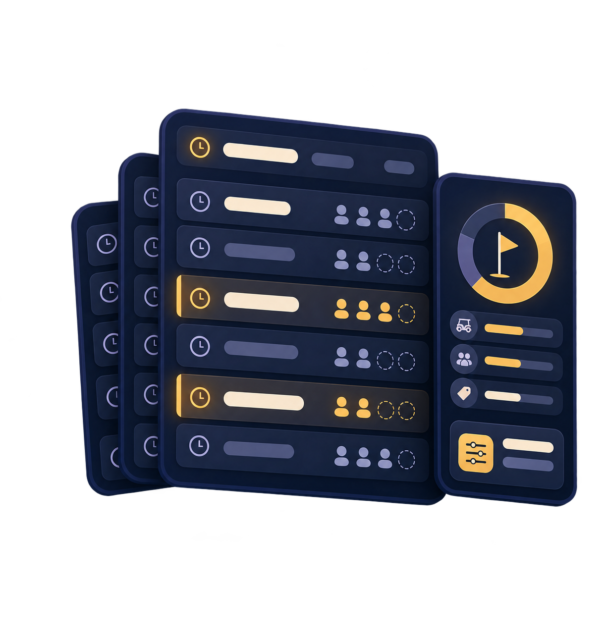 Illustrative Proshop concept showing a connected tee sheet and operating controls