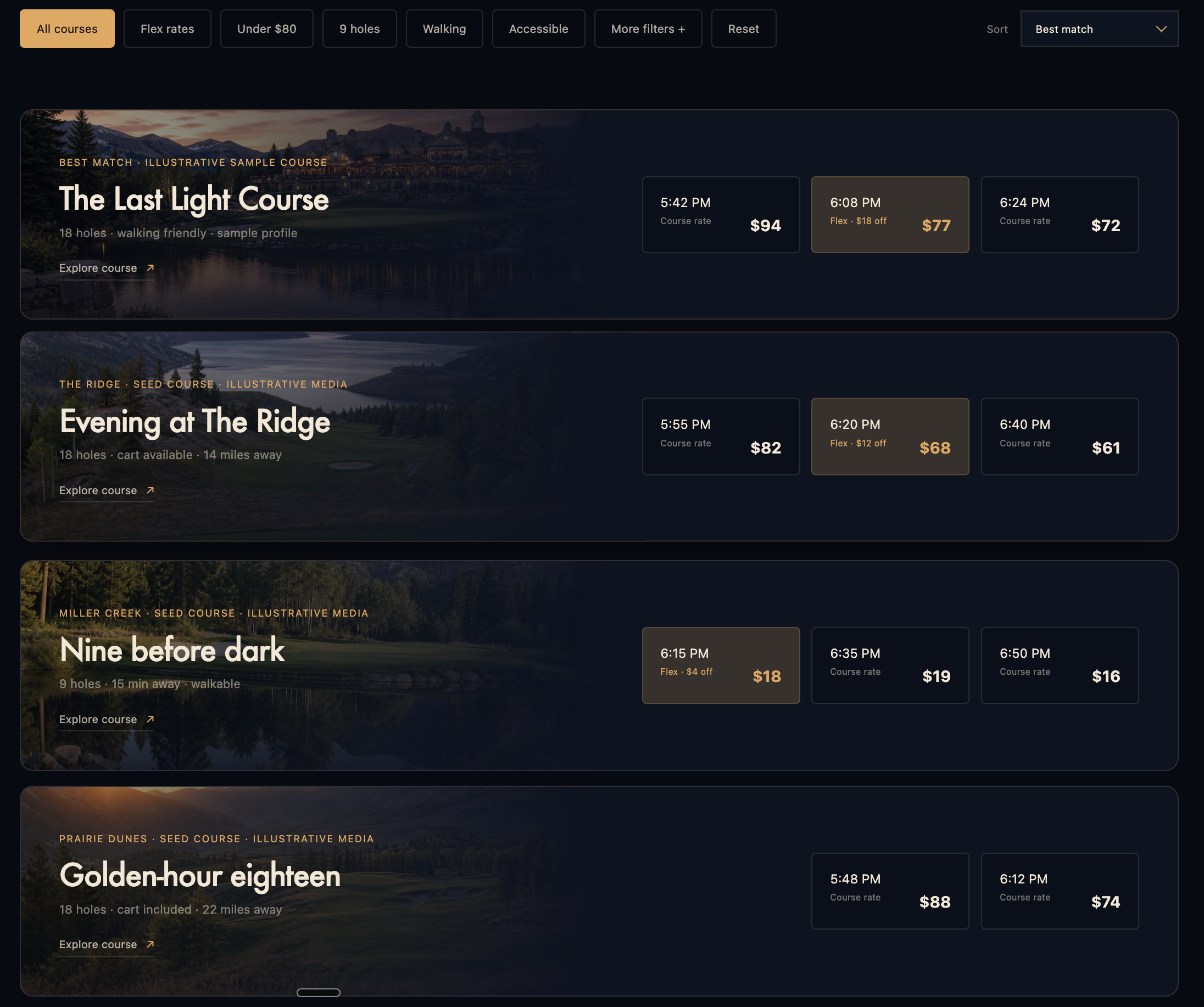 Twilight web tee-time search with course and rate options